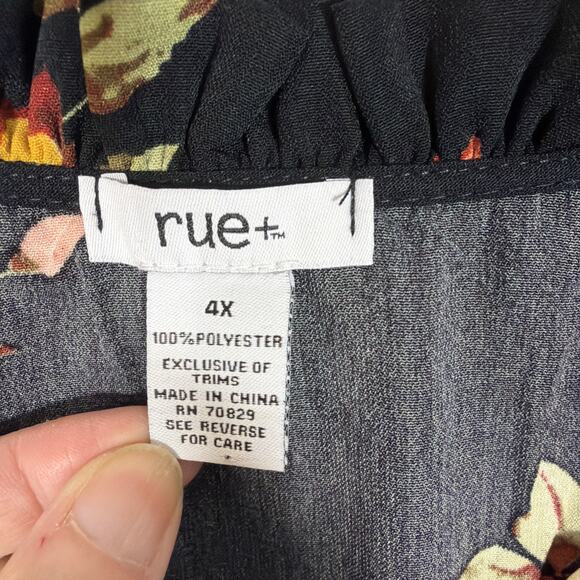 Rue + Plus Size Floral Dress 4X Long Sleeve Midi Ruched Waist Fit & Flare - Picture 4 of 10